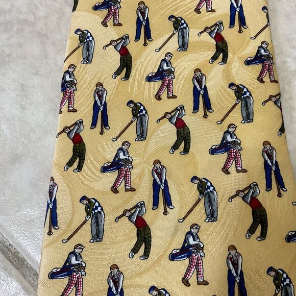 Crooks & Creed London silk Tie Men’s 58” classic Yellow Golfer Hidden Pinwheels - Picture 9 of 10